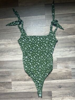 Green Floral Tie-Shoulder One-Piece Bodysuit